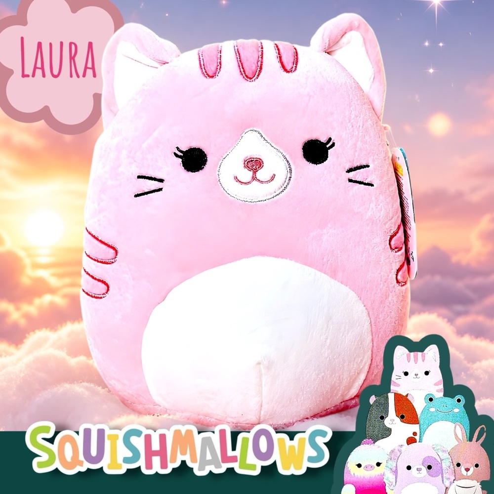 Squishmallow Collectible Laura the Pink Cat Plush Toy 8”